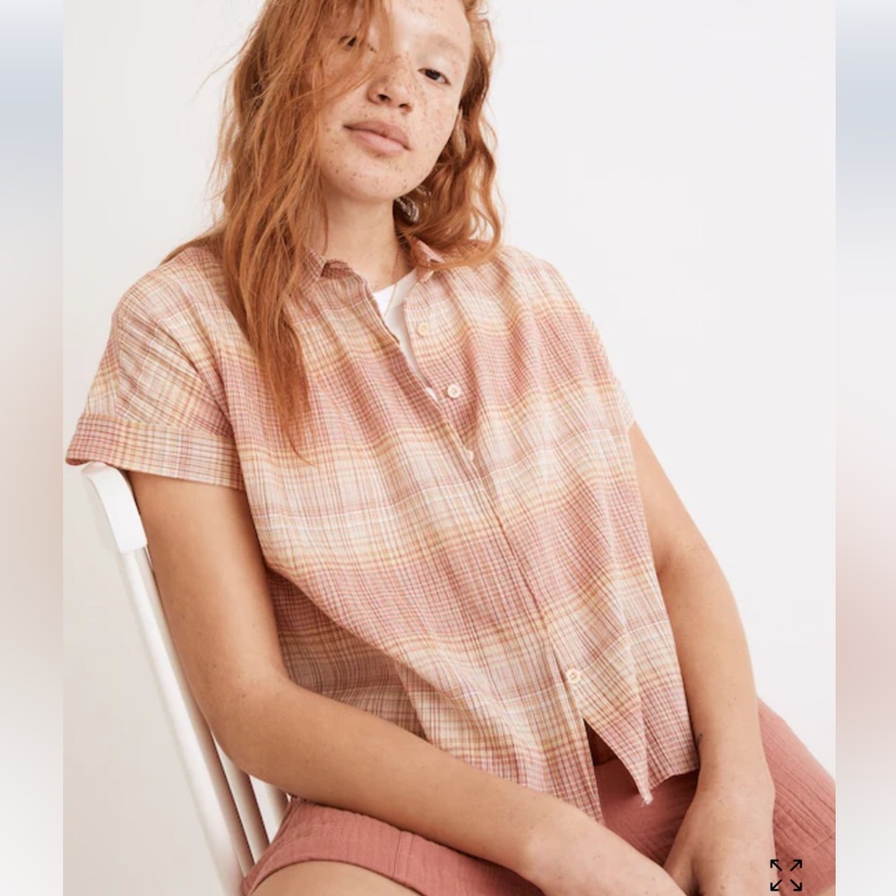 Madewell Hilltop Shirt in Ombré Stripe Pale Sunflower Plaid XXL